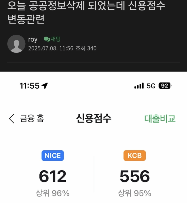 공공정보 해제시 신용점수는 어떻게 되나요?