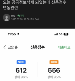 공공정보 해제시 신용점수는 어떻게 되나요?